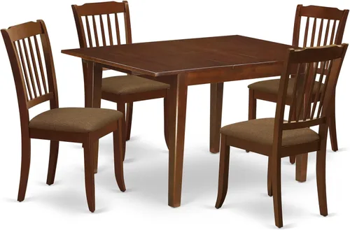 Vista 8 de East West Furniture MLDA3-MAH-C - Juego de mesa de comedor moderno de 3 piezas que contiene una mesa rectangular de madera con hoja de mariposa y 2