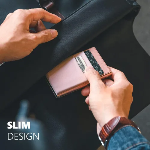 Vista 40 de VULKIT Billetera minimalista con ventana de identificación y bolsillo EDC con bolsillo desplegable para tarjetas de crédito y bloqueo RFID, diseño