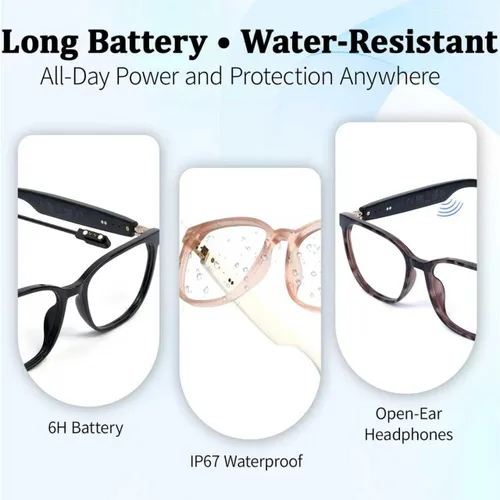 Vista 5 de Lentes inteligentes AI con traducción en tiempo real y asistente de voz, lentes de sol Bluetooth con llamadas de cancelación de ruido, música