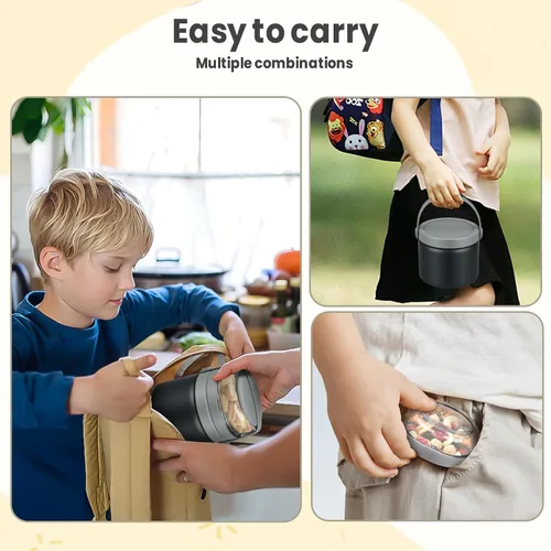 Vista 3 de Termo 2 en 1 para alimentos calientes con contenedor de bocadillos Tritan de 13.5 oz, tarro de alimentos aislado para almuerzo de niños, tarro