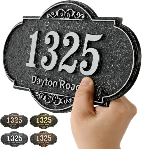 Vista 11 de Placa de dirección personalizada, placa de letrero de número de casa tallada a mano, números de dirección personalizados para entrada exterior