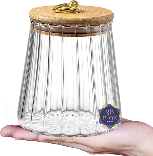 Vista 10 de Frascos de vidrio con tapas de bambú, contenedores de vidrio de 23 FL OZ con tapas herméticas para almacenamiento, tarros grandes de caramelo