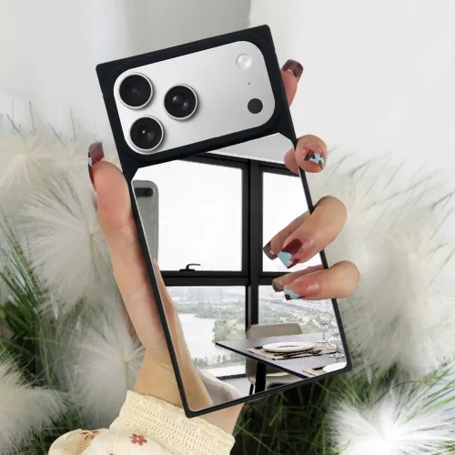 Vista 10 de Funda compatible con iPhone 15 Pro, funda rectangular con espejo, bonita para mujeres y niñas, diseño de espejo de cristal de maquillaje, diseño