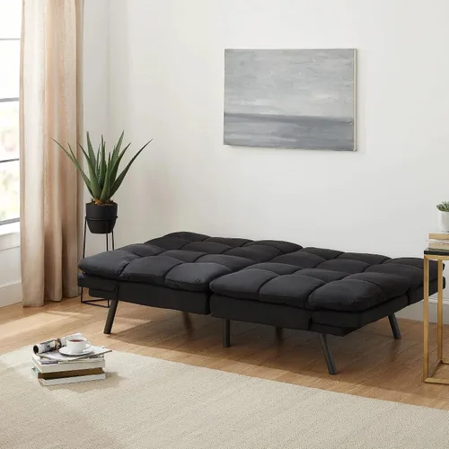 Vista 4 de FIOXA Futón de espuma viscoelástica, tela de gamuza sintética negra (color: negro)