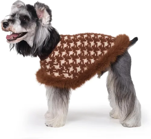 Vista 12 de Suéter para perro con capa, suéter de algodón perla para cachorros, ropa de punto para clima frío para perros pequeños, ropa clásica de cuello