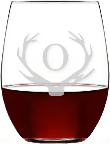 Vista 18 de Antler Initial - Copa de vino sin tallo (15 onzas, letra B, 4 unidades)