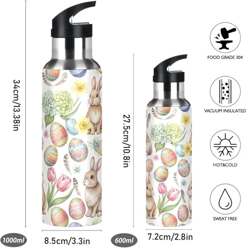 Vista 2 de Stainless Steel Vacuum Insulated Water Bottle 20 Oz, BPA-Free Sport Water Bottle for Gym Outdoor Travel School, Watercolor Rabbits