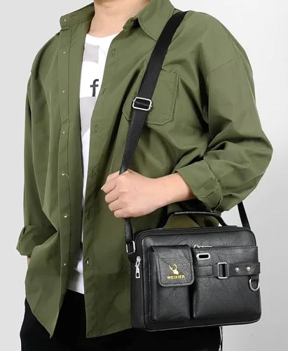 Vista 9 de Tellrain Maletín de negocios para hombre, bolsa de mensajero de piel sintética, bolsa de viaje de oficina para negocios, viajes y escuela
