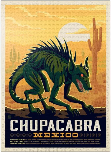 Vista 9 de MyPuzzle Mythical Creatures: Chupacabra, póster vintage, rompecabezas de 100 piezas para adultos