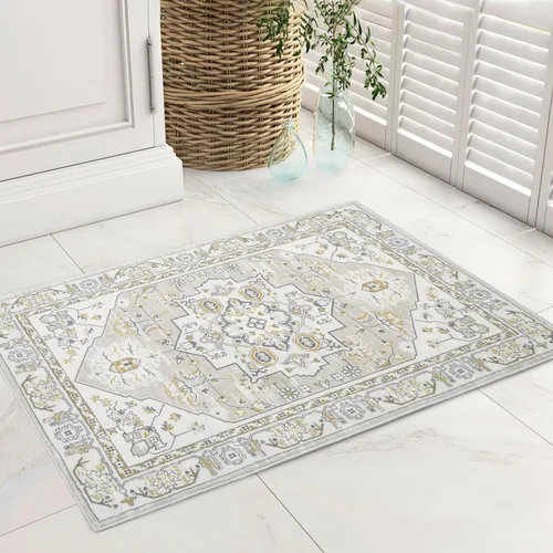 Vista 20 de COZYLOOM Alfombra de área de 2 x 6 pies, tribal, envejecida, para entrada, medallón vintage, alfombra para interiores, alfombra de pelo bajo, suave