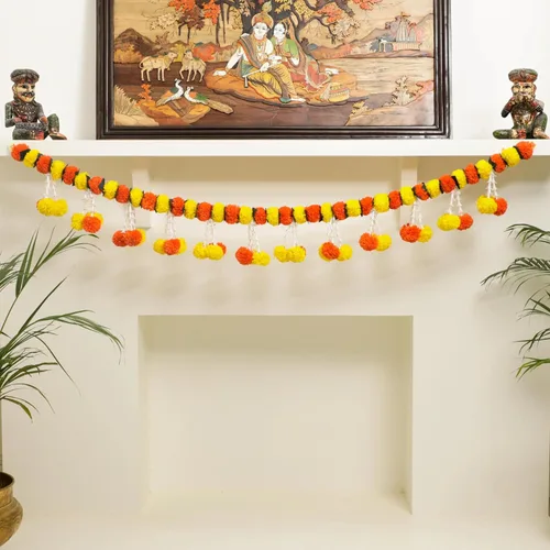 Vista 10 de Toran de lirio de caléndula de 5 pies Toran colgante de puerta Thorans indio Guirnalda de flores artificiales Pooja Mandir, puerta, decoración