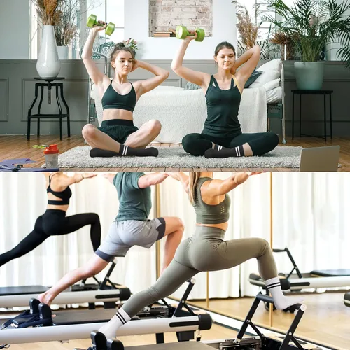Vista 6 de Toes Home Calcetines de agarre para mujer, calcetines antideslizantes para pilates, yoga, calcetines para barre hospital, entrenamiento, calcetines