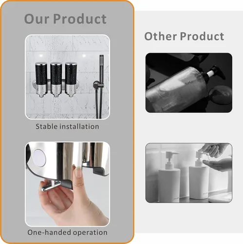 Vista 8 de Dispensador de jabón negro montado en la pared para ducha, dispensadores de champú WELLUP sin perforar, dispensador de jabón de ducha de baño