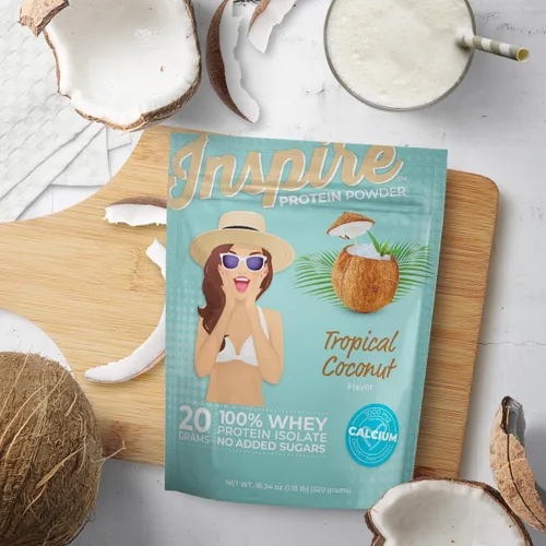 Vista 3 de Bariatric Eating Inspire Tropical Coconut - Polvo aislado de proteína de suero de leche con calcio (0.71 oz)