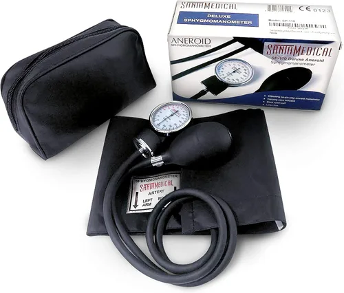 Vista 5 de Santamedical Esfigmomanómetro aneroide de lujo para adultos, monitor de presión arterial profesional con brazalete negro para adultos y funda