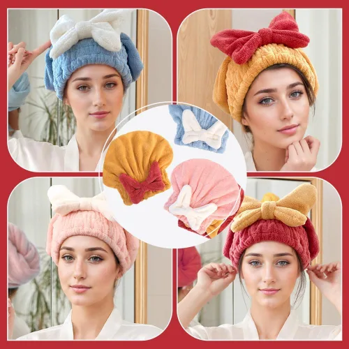 Vista 7 de 2 piezas de gorras de secado de cabello de microfibra, nueva toalla de pelo absorbente de Navidad 2026 para cabello húmedo de mujer, toalla de pelo