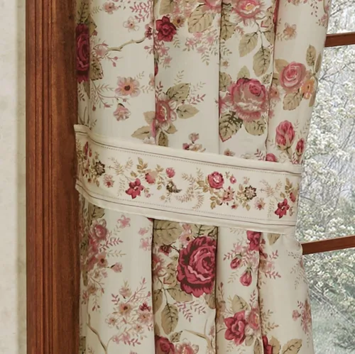 Vista 3 de Touch of Class Juego de ventana de rosas reliquia, cenefa y par de cortinas