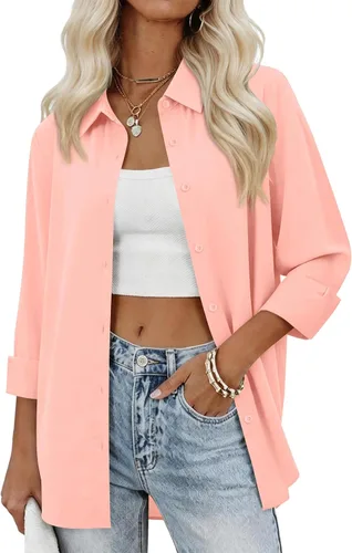 Vista 10 de siliteelon Camisas con botones para mujer, camisas de vestir sólidas, de manga larga, cuello fluido, para trabajo, oficina, negocios, blusas de gasa