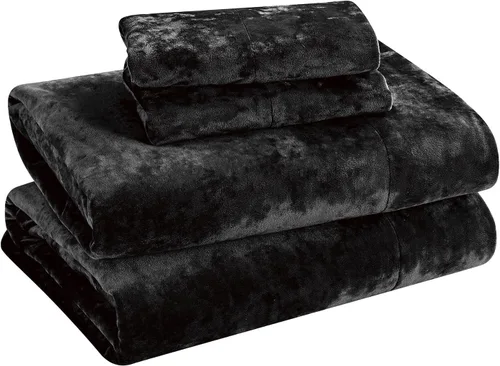 Vista 3 de Fredsure - Juego de sábanas de terciopelo envejecido, 4 piezas, Queen, color negro, ultra suave, cálido