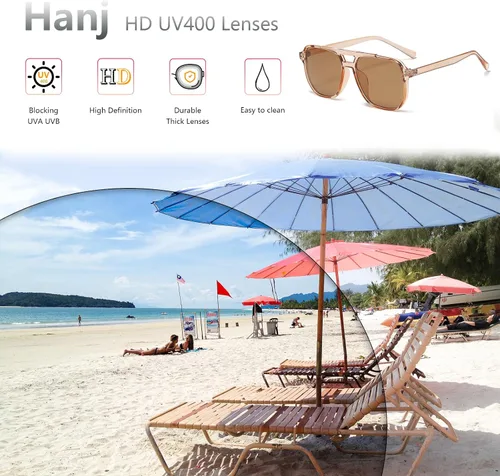 Vista 7 de Hanj Gafas de sol estilo aviador cuadradas vintage para mujeres y hombres, lentes clásicos retro de los años 70, lentes de montura grande a la moda