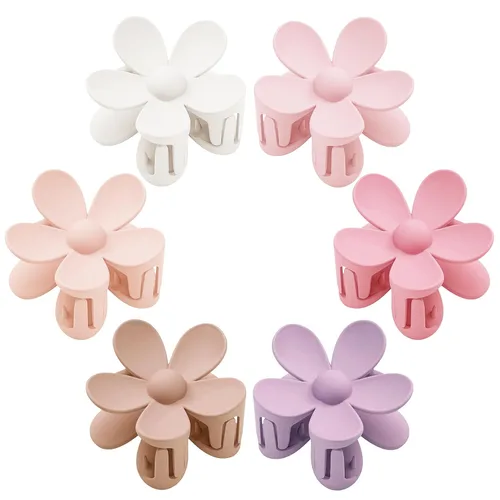 Vista 13 de 6 pinzas para el cabello de flores, pinzas de margarita, pinzas de garra grandes mate, pinzas de sujeción fuerte, accesorios para cabello grueso, 6