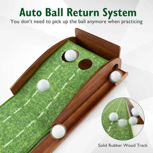 Vista 3 de Tangkula Alfombrilla de práctica de golf de 10 pies, 2/3 hoyos con retorno automático de bola para interiores y exteriores, guías de alineación y 3