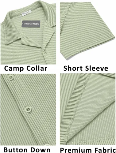 Vista 5 de COOFANDY Camisas casuales con botones para hombre, de manga corta, ajuste regular, a la moda, para campamento y playa