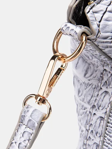 Vista 7 de Bolso de mano para mujer, bolso cruzado largo con clase, asa superior, cuero vegano, bolso de mano para mujer, patrón en relieve