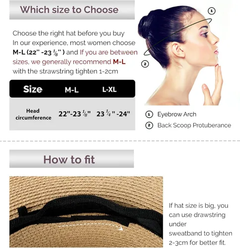 Vista 4 de Sombrero de paja para mujer ala ancha UPF 50 sombrero de verano plegable para playa