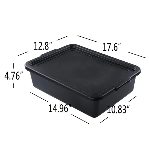 Vista 2 de Paquete de 3 cajas de plástico con tapa, tinas de autobús comerciales, 13 L, color negro