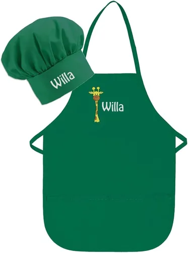 Vista 17 de Conjunto de delantal y sombrero personalizado para niños de zoológico, añade tu propio nombre para niños, cocina, horneado
