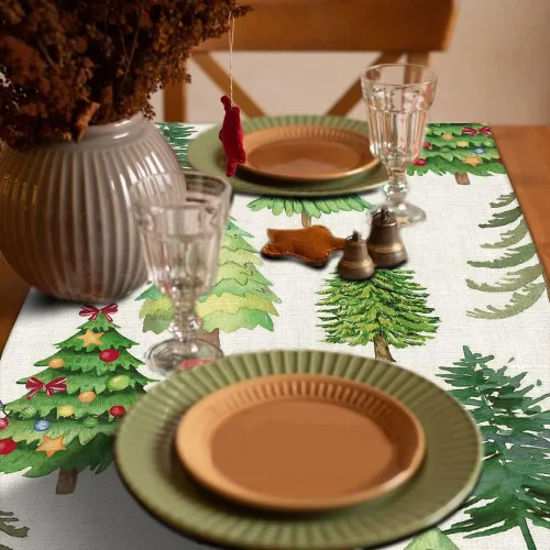 Vista 8 de OTOSTAR Camino de mesa de árbol de Navidad, Navidad, Navidad, Navidad, Navidad, caminos de mesa de cocina, comedor, decoración de mesa de lino