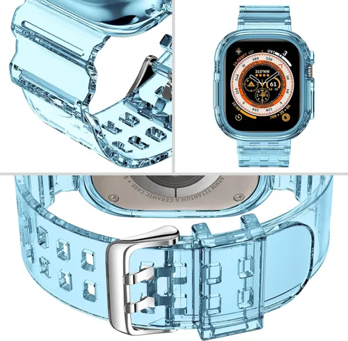 Vista 220 de DABAOZA - Correa transparente compatible con Apple Watch con estuche protector, correa deportiva de TPU con brillo para mujeres y hombres