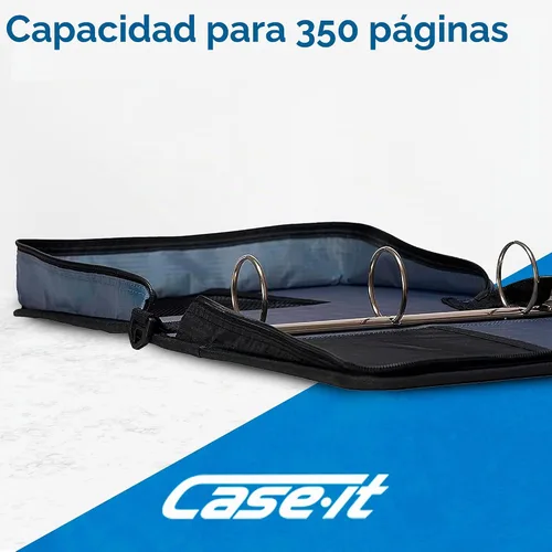 Vista 3 de Case-It - Clásica carpeta con cremallera, con argollas de 2 pulgadas, múltiples bolsillos, capacidad para 800 hojas, correa de hombro - Negro Un