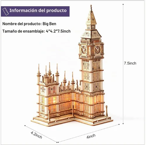 Vista 7 de ROBOTIME Rompecabezas 3D para adultos, kits de manualidades de madera para adolescentes, kit de modelo de construcción con luz LED para construir
