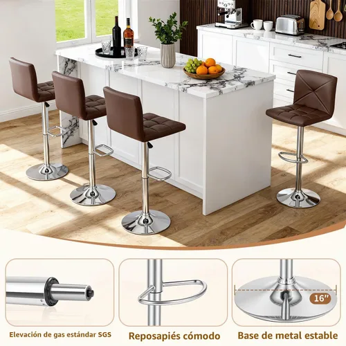 Vista 5 de BestOffice Juego de 2 taburetes de bar modernos taburetes giratorios de altura ajustable Taburetes giratorios de altura de mostrador Taburetes Negro