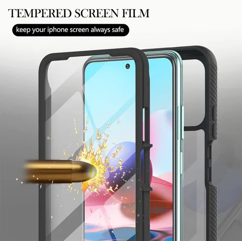Vista 3 de IVY Funda resistente 3in1 Heavy Armor con protector de pantalla incorporado para Xiaomi Redmi Note 10 4G/Note 10S Case - Negro
