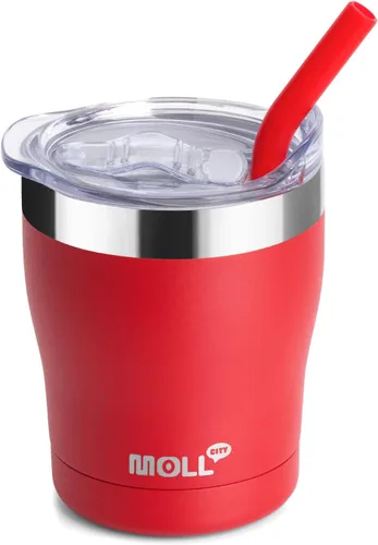 Vista 9 de Taza para niños Mollcity - Vaso de 9 oz con tapa y pajita de acero inoxidable, vaso aislado al vacío de doble pared para niños, a prueba