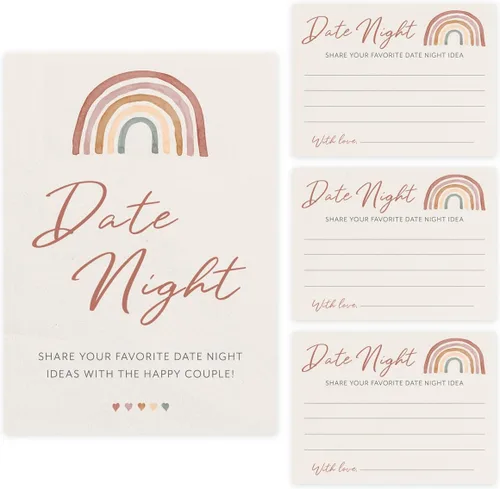 Vista 8 de Printed Party Tarjetas de consejos de boda y buenos deseos, tema boho arco iris, juego de 50