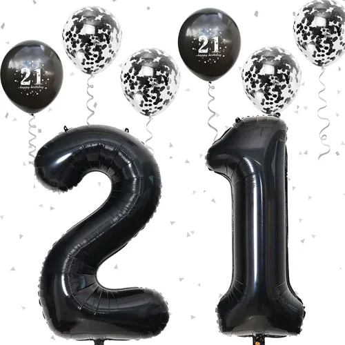 Vista 26 de Decoraciones de cumpleaños número 18 para niños y niñas, globo de aluminio con el número 18 de 40 pulgadas, globos de látex negros y metálicos