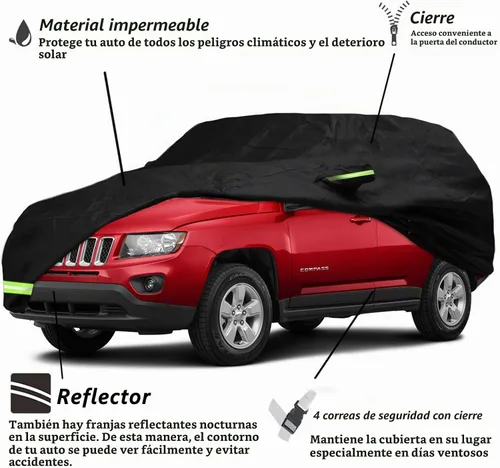 Vista 2 de YIXIN Funda impermeable de automóvil para Jeep Compass 2007-2026, fundas 210T, ajuste personalizado, correa 100% impermeable a prueba de viento