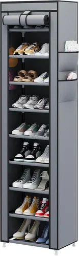 Vista 6 de Calmootey Organizador de zapatos de 5 niveles, estante portátil para zapatos con cubierta de tela no tejida para armario, pasillo, dormitorio, Gris