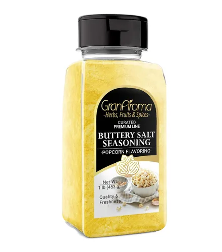 Vista 5 de GranAroma Condimento de sal mantecosa, 4 onzas, condimento para palomitas de maíz, estilo cine, sabor delicioso
