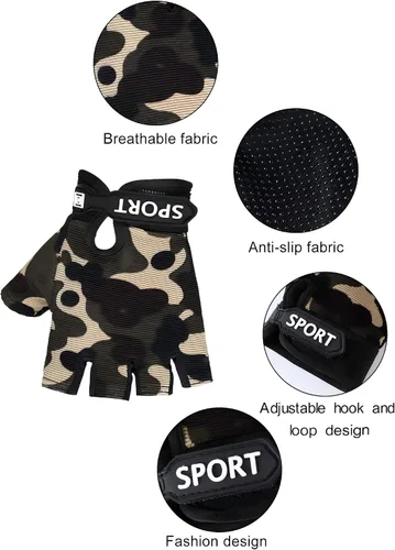 Vista 3 de SATINIOR 4-Pairs Kids Bike Gloves, Fingerless Gloves for Boys & Girls, Non-Slip Cycling Glove with Adjustable Strap, Breathable Half-Finger Zip Line