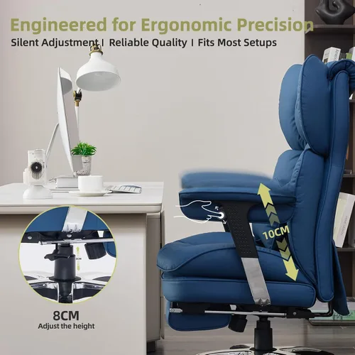 Vista 4 de Efomao Silla de oficina grande y alta con reposapiés, silla de computadora de respaldo alto con reposabrazos ajustables, silla de oficina ejecutiva