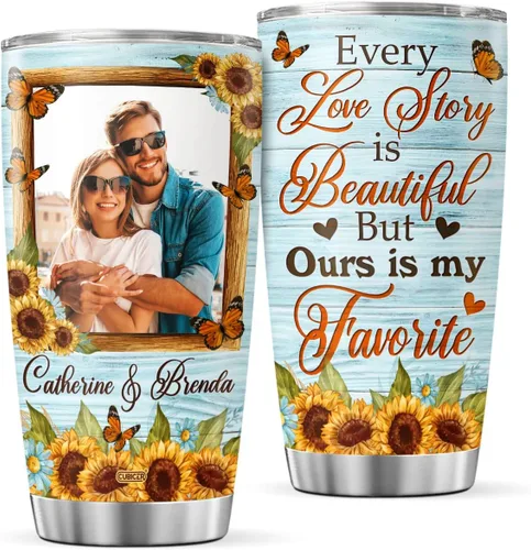 Vista 14 de CUBICER Vaso de café para parejas, taza de viaje floral con tapa, regalos de cumpleaños para mujeres, esposa, novias, adultos, vasos con aislamiento