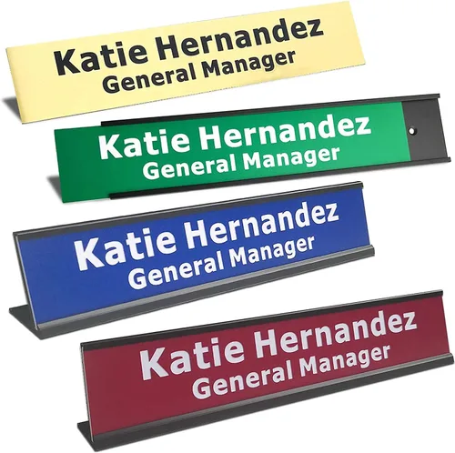 Vista 5 de Placa de identificación personalizada grabada personalizada de oficina de 2" x 8" con soporte de aluminio para pared o escritorio