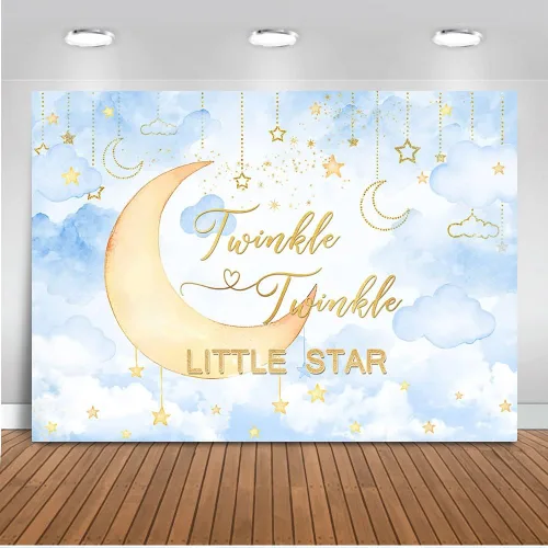Vista 7 de Mocsicka Twinkle Twinkle Little Star - Telón de fondo para baby shower, nube rosa, luna, decoración de baby shower, fondo de revelación de género