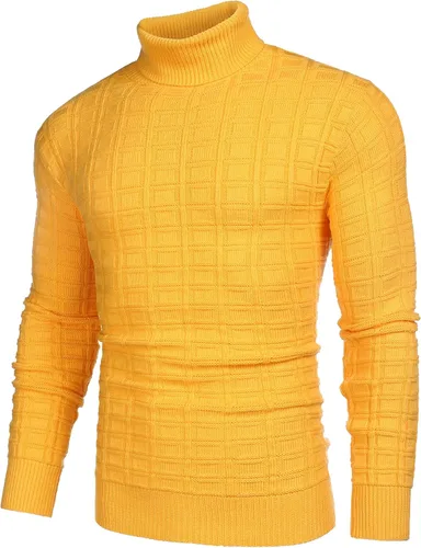 Vista 5 de COOFANDY Suéter de cuello alto ajustado para hombre estilo casual de punto gofre sólido