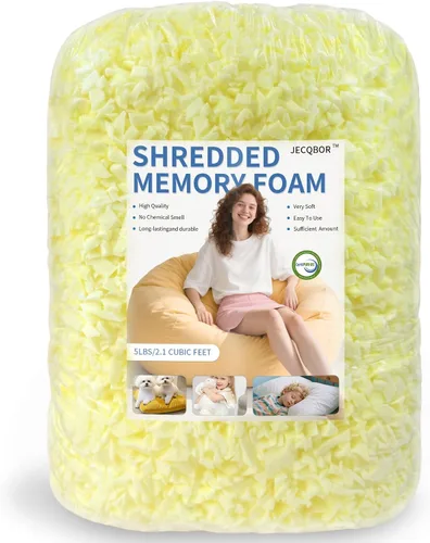Vista 14 de Relleno de puf, relleno de espuma viscoelástica triturada de 5 libras, relleno de almohada suave para sofá, cojín, animales de peluche, cama